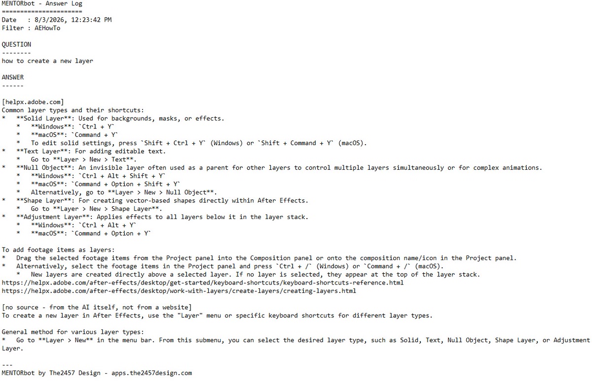 MENTORbot answer log file