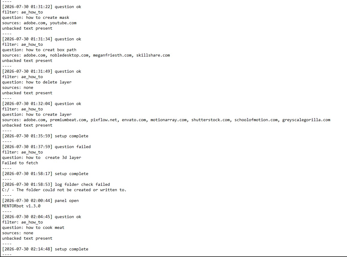 MENTORbot diagnostic log file
