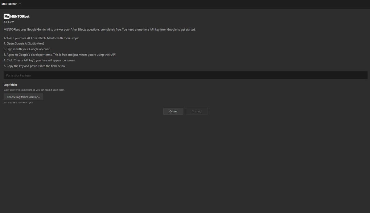 MENTORbot setup, API key and log folder
